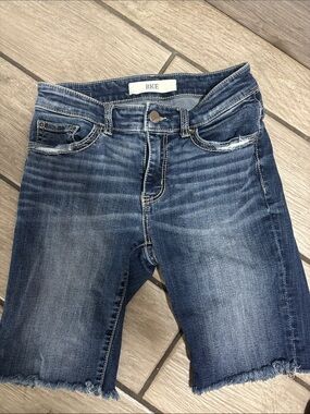 BKE Women's Medium Blue Distressed Denim Bermuda Shorts